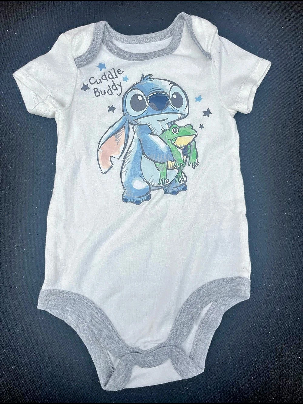 Disney Stitch Cuddle Buddy Baby Bodysuit White Blue 6M